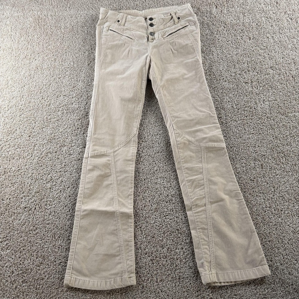 Free People Khakis Pants Womens 2 Beige Corduroy Zip Pockets Casual Fall